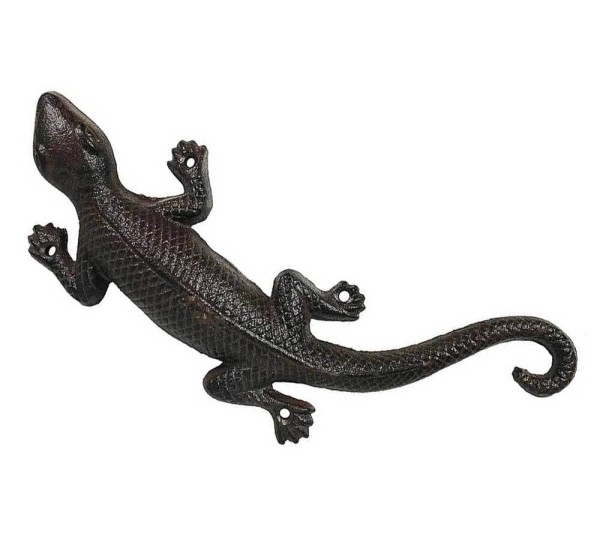 Gecko Wanddeko Eidechse Dekofigur Gusseisen Antik-Stil Braun