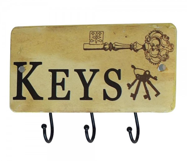 Schlüsselbrett KEYS Schlüsselhalter 3 Haken Metall Antik-Stil