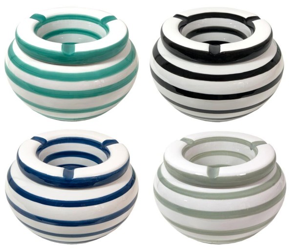 Sturmaschenbecher XL Keramik 14 cm Windaschenbecher für draußen Gestreift