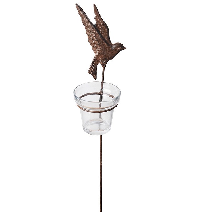 Teelichthalter Gartenstab Vogel Gusseisen Antik-Braun 42cm B
