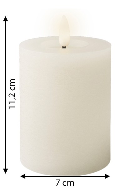 LED Kerze Rustic Weiß Stumpenkerze Flammeneffekt Echtwachs Warmweiß H 11,2cm