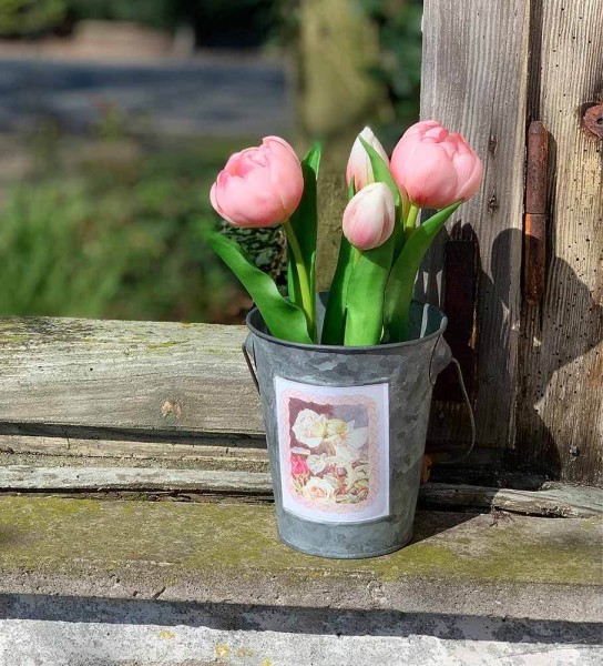 Kleiner Zinkeimer Blumentopf mit Holzgriff Elfen Motiv Deko Pflanztopf Landhaus