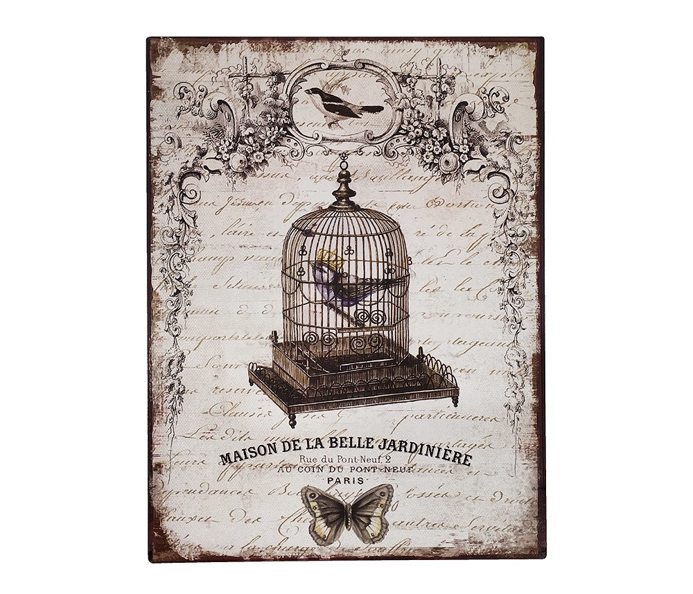 Blechschild Vogelkäfig Paris Dekoschild Nostalgie Vintage 33x25cm