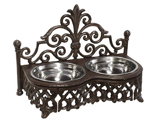 Schwerer Futternapf Fressnapf Doppelt Gusseisen Landhausstil Antik-Braun
