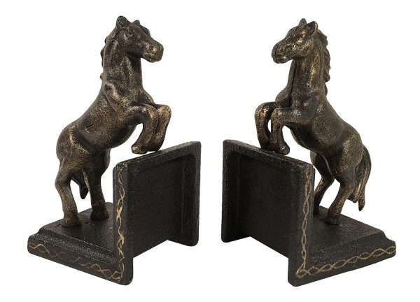 Buchstützen Pferd 2 Stück Buchständer Gusseisen Antik-Stil Paar Bronze-Optik
