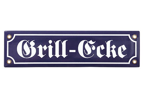 Nostalgie Schild - Grill-Ecke - Straßenschild Emaille blau-weiss 30x8cm