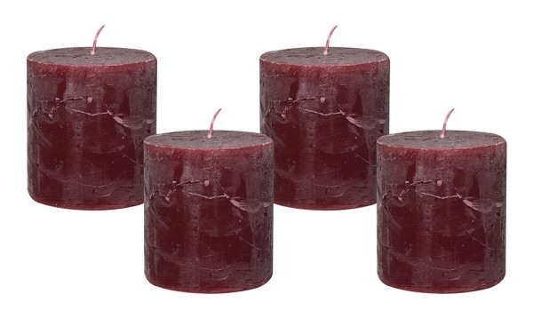 4 Rustic Stumpenkerzen Premium Kerze Dunkelrot 7x8cm - 40 Std Brenndauer