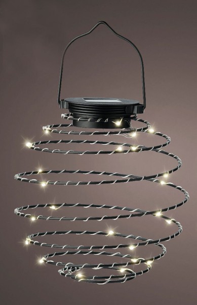 LED Lampion Solar Metall Spirale Schwarz Laterne zum Aufhängen Warmweiß Ø 16cm