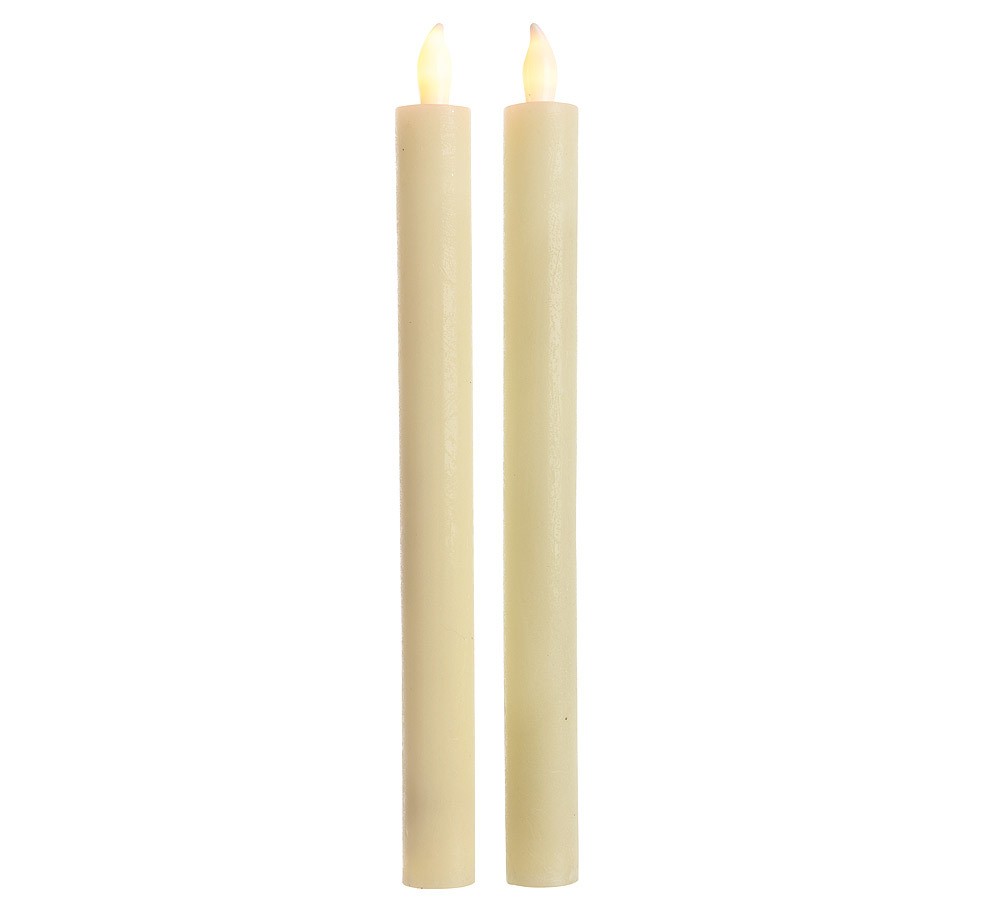 2 Stück LED Stabkerzen Elfenbein-Weiß Echtwachs Creme Warmweiß flackernd 25cm