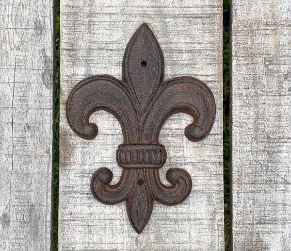 Lilie Deko Groß Gusseisen Französische Fleur-de-Lys für Wand Antik-Stil Braun