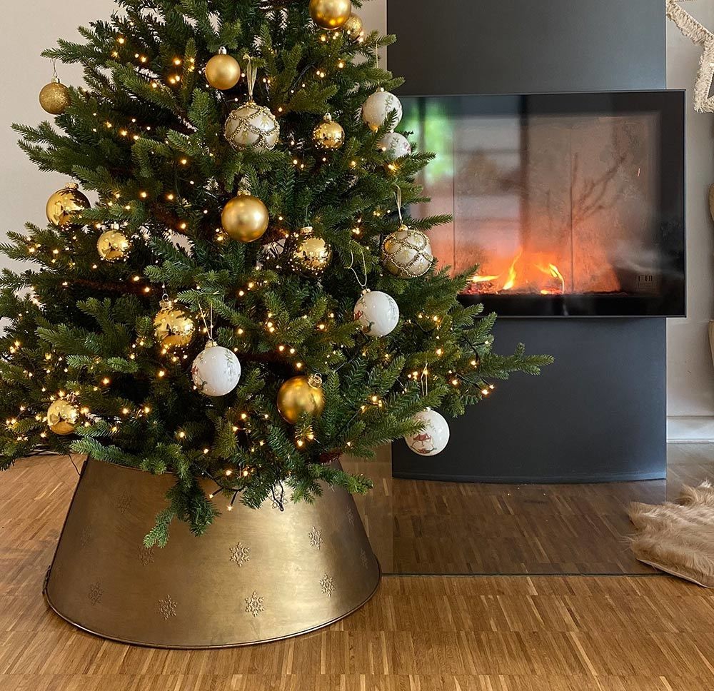 Abdeckung für Christbaumständer Metall Gold Weihnachtsbaumständerhülle Rund 60 cm