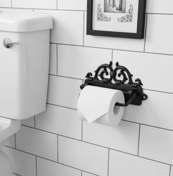 Toilettenpapierhalter Gusseisen Schwarz Vintage Klorollenhalter Antik-Stil