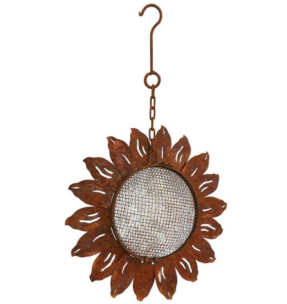 Vogelfutterspender Sonnenblume zum Aufhängen Metall Edelrost Vogelfutterstation