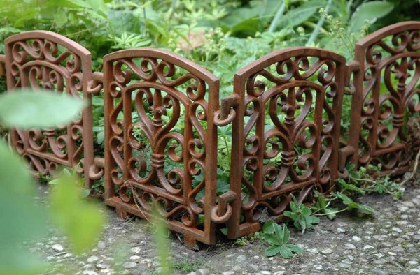 Beetzaun Beeteinfassung Gusseisen Antik-Braun 17x28cm Beetumrandung Ziergitter