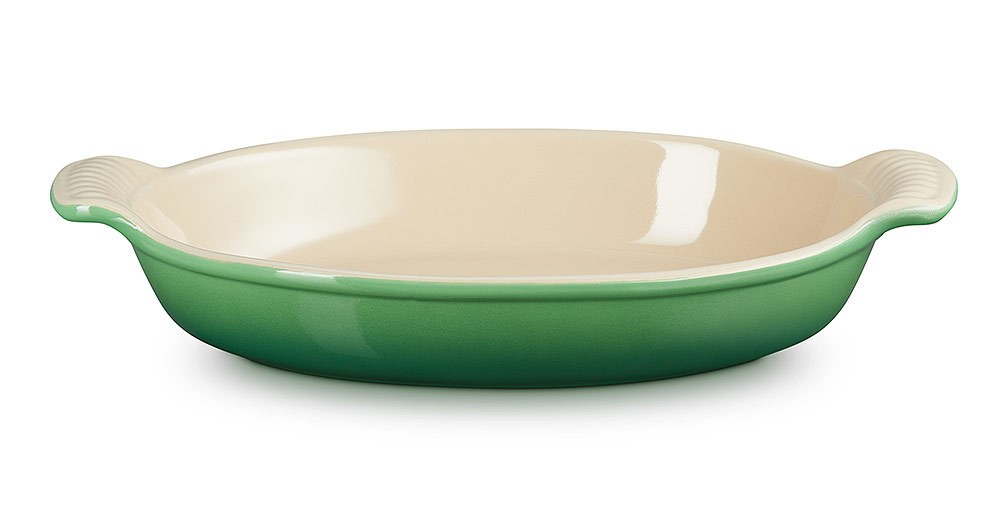 Le Creuset Auflaufform Tradition Oval Steinzeug Bamboo Green 28cm