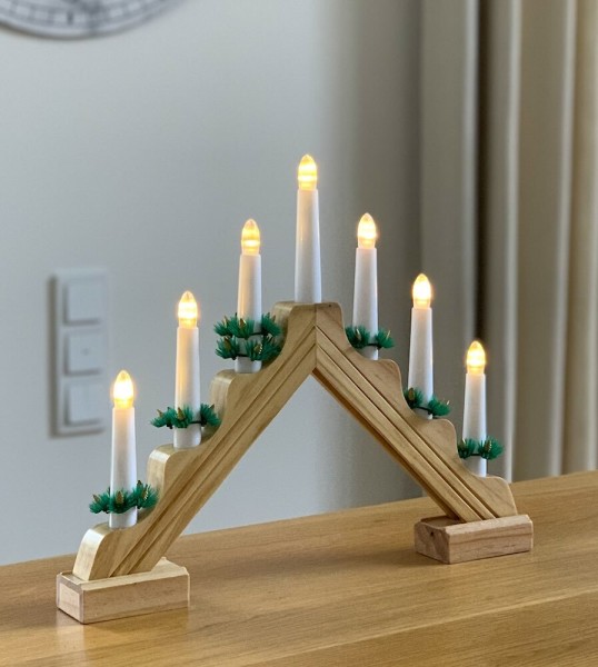 Lichterbogen Weihnachten Holz Batterie mit Timer Holz LED 7-flammig