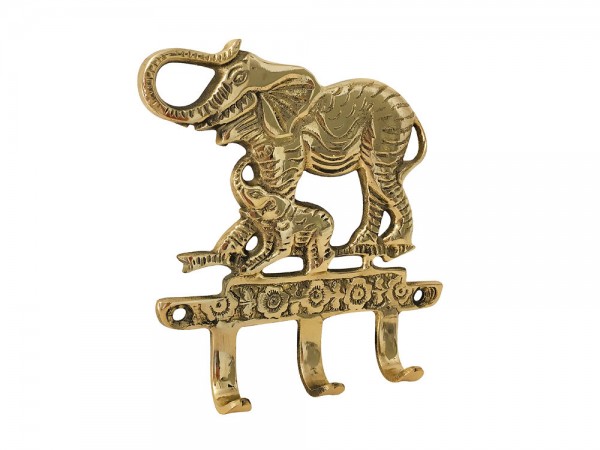 Wandgarderobe Elefant mit 3 Haken Garderobe Messing 14x14,5cm