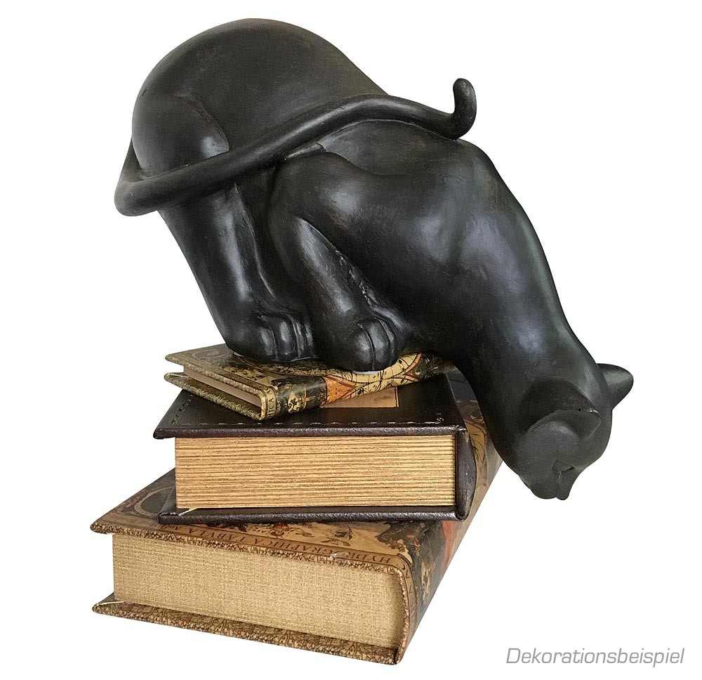 Figur Katze sitzend Dekofigur Katzen Skulptur lauernd Kunstguss schwarz-braun H 26cm