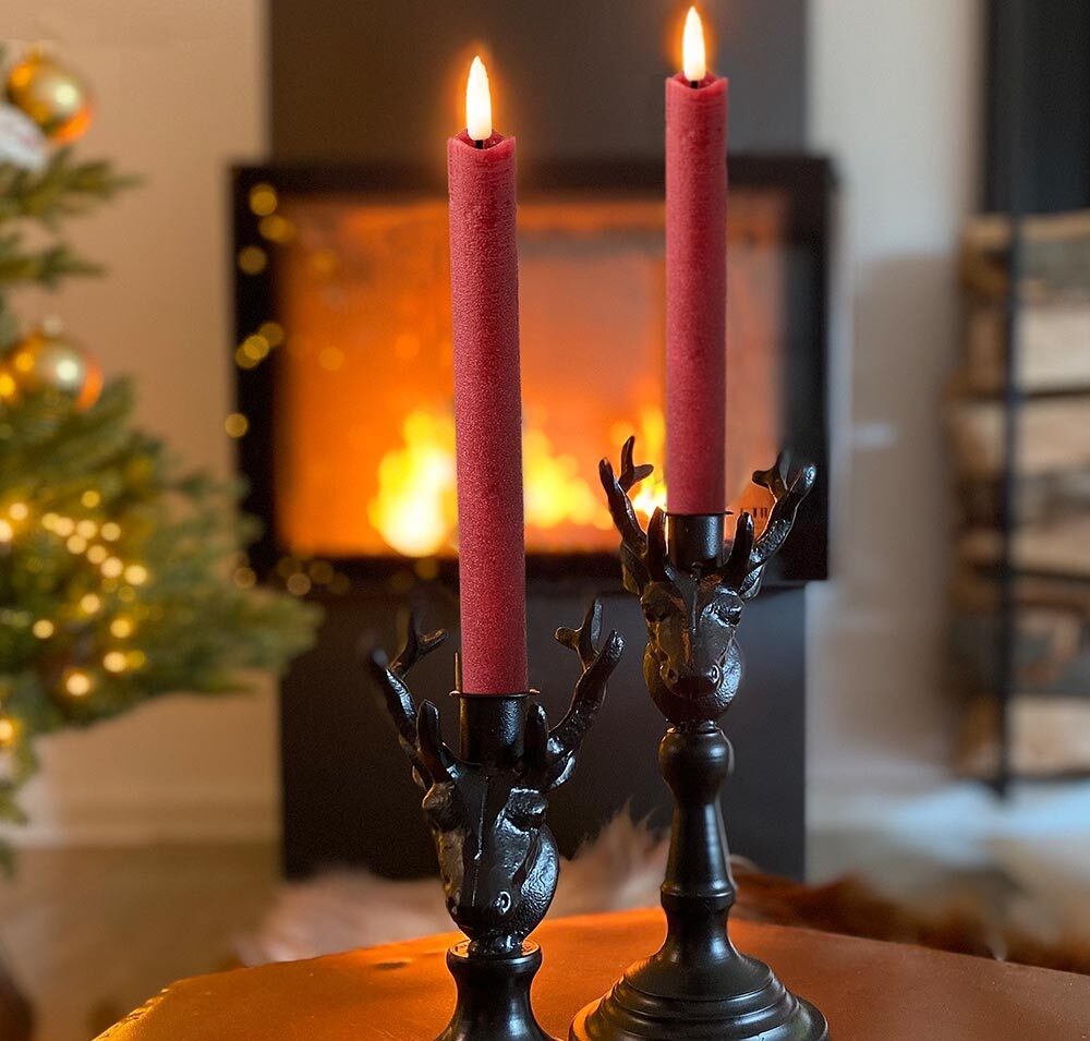 LED Stabkerze Echtwachs Rot 2 Stück Warmweiß flackernd Timer Batterie 22cm | Stabkerzen | Kerzenhalter & Kerzen | Wohnen
