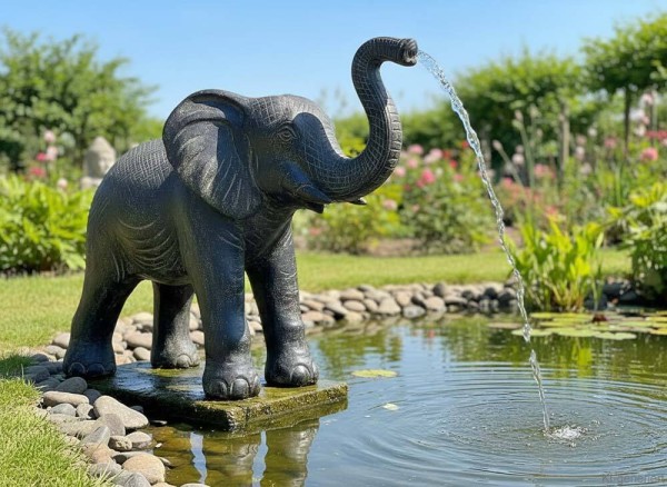 Wasserspeier Elefant aus Stein Groß XXL Teichfigur Gartenfigur 100 cm