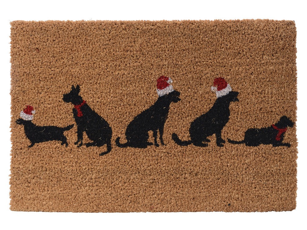 Fußmatte Hunde mit Nikolausmütze Weihnachten Kokos 40x60cm Fußmatte Hunde mit Nikolausmütze Weihnachten Kokos 40x60cm