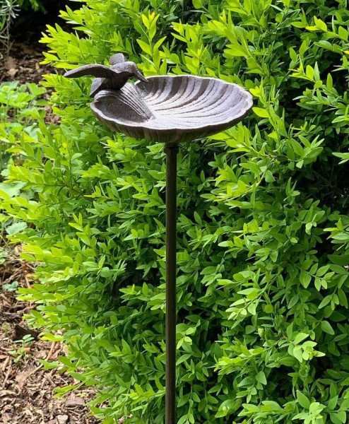 Vogeltränke Gartenstecker Vogelbad mit Stab Futterstation Antik-Stil 100cm