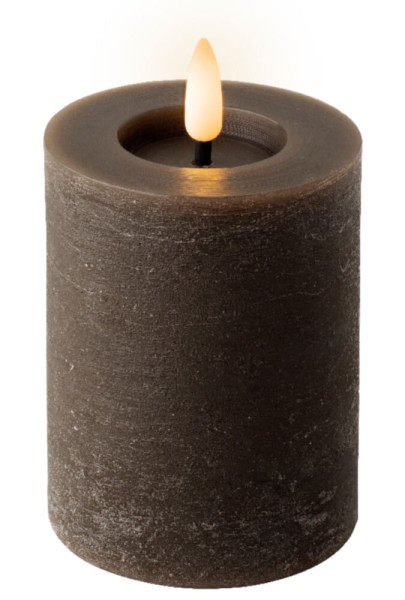 LED Kerze Rustic Braun Stumpenkerze Flammeneffekt Echtwachs Warmweiß H 11,2cm