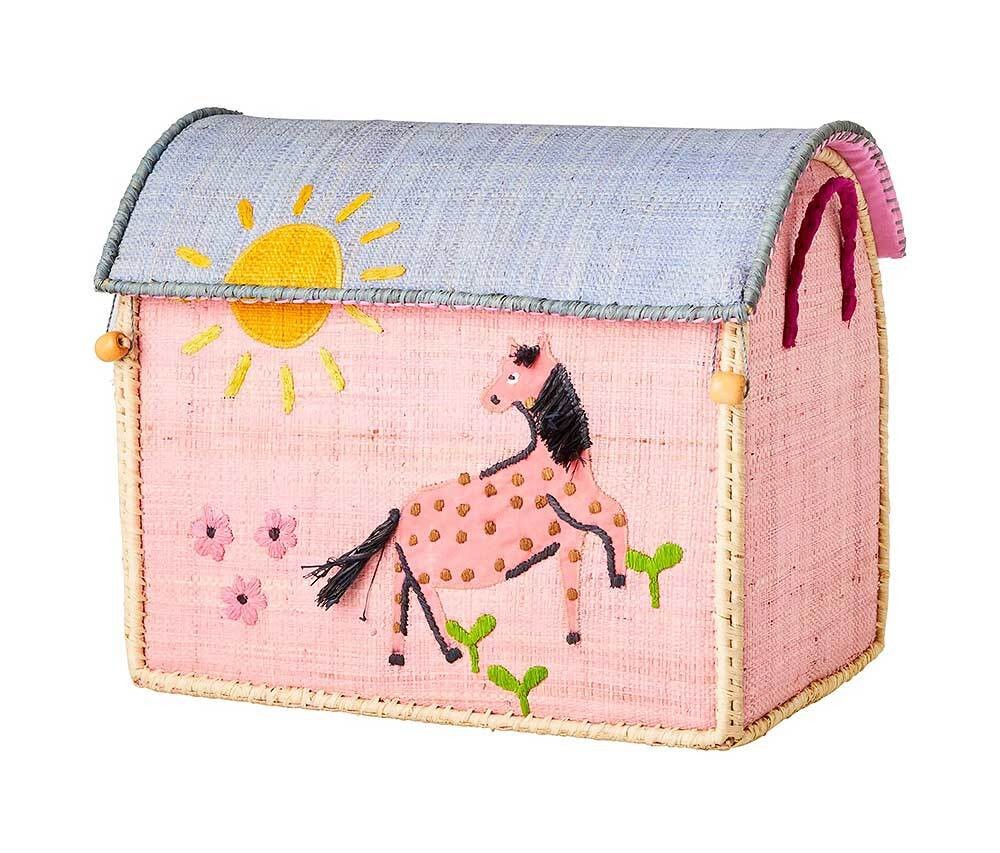 Rice Spielzeugkorb Pink Bauernhof Pferd Spielzeugkiste für Kinder 38x26cm