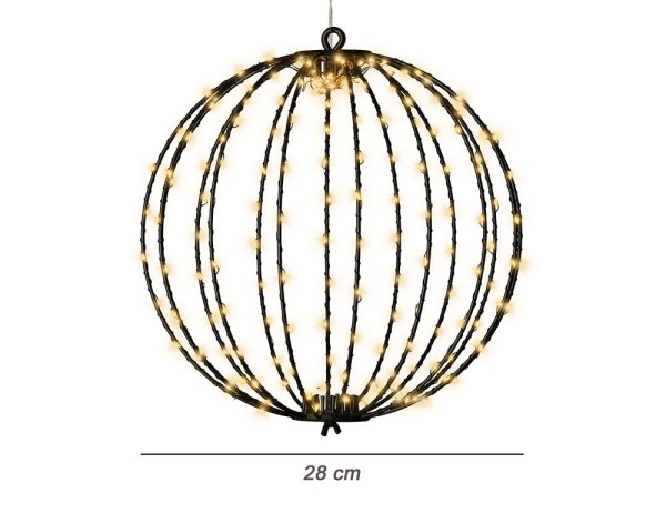 Leuchtkugel Weihnachten zum Hängen LED Kugel Metall Schwarz Stecker Timer Outdoor