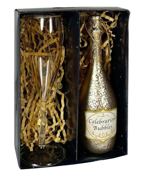 Christbaumanhänger Sektglas Sektflasche Echtglas Christbaumschmuck Weihnachten