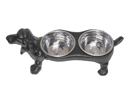Fressnapf Futternapf Hund Dackel Doppelt Gusseisen Antik-Stil Schwarz