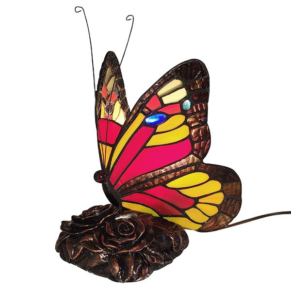 Tiffany-Leuchte Schmetterling Tischleuchte Tischlampe Rot-Bunt