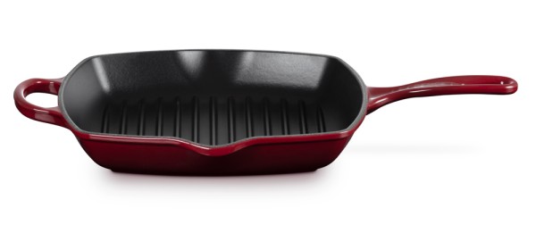 Le Creuset Grillpfanne Quadrat Signature Gusseisen Garnet (Rhone) Bordeaux-Rot 26cm
