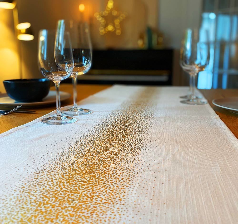 Tischläufer Weihnachten Weiß Gold Tischdecke Baumwolle Tischtuch 150x40cm