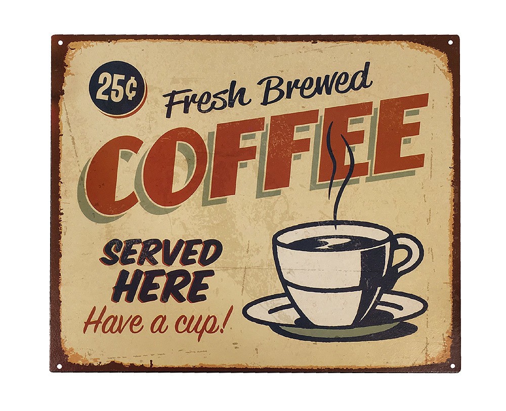 Blechschild Fresh Brewed COFFEE Nostalgie Dekoschild Vintage 20x25cm