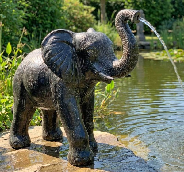 Wasserspeier Elefant aus Stein Groß XXL Teichfigur Gartenfigur 100 cm