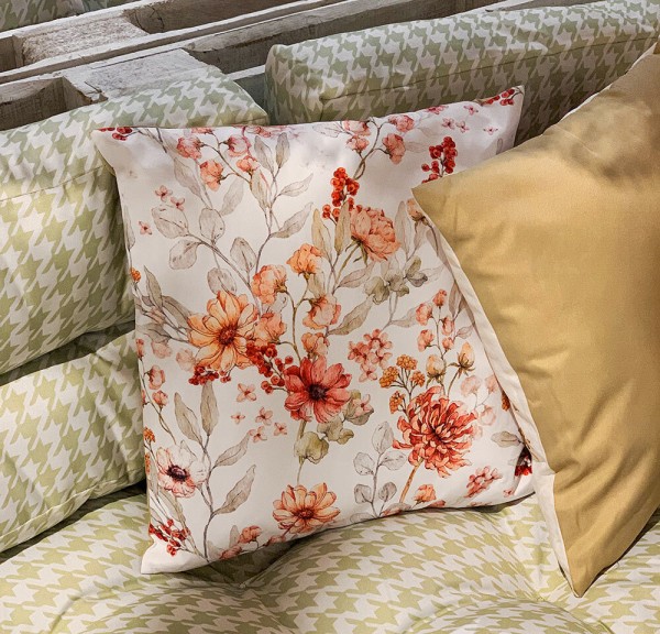 Outdoor Kissen Blumen Vintage Gartenkissen Wasserabweisend Weiß Beige 45x45cm