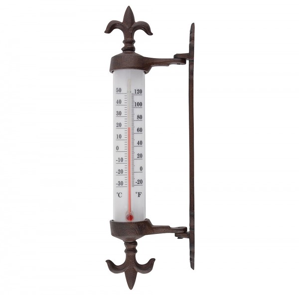 Fensterthermometer Lilie Antik-Stil Wandthermometer beweglich Gusseisen Braun