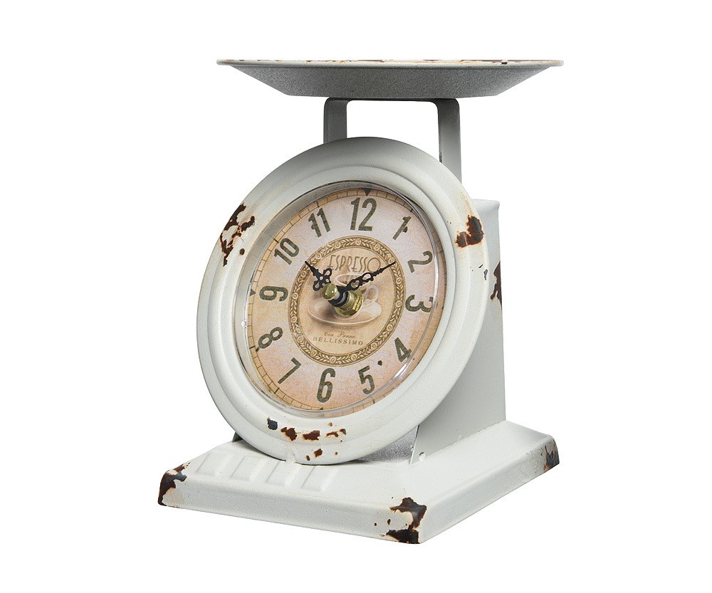 Tischuhr Großmutters Küchenwaage Küchenuhr Nostalgie Vintage Eisen Weiß 17cm | Küchenwaagen | Küchenhelfer | Küche & Tisch