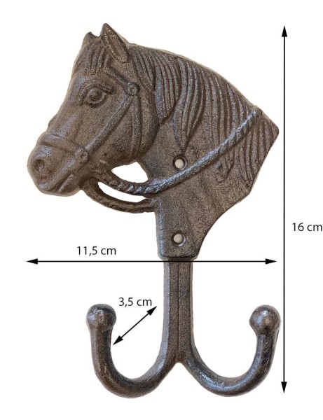 Trensenhalter Pferdekopf Garderobenhaken Pferd Doppelt 2 Haken Gusseisen Braun