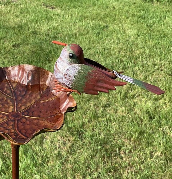 Vogeltränke Gartenstecker Vogelbad Futterstation Metall Stab Vogel Bunt 122cm