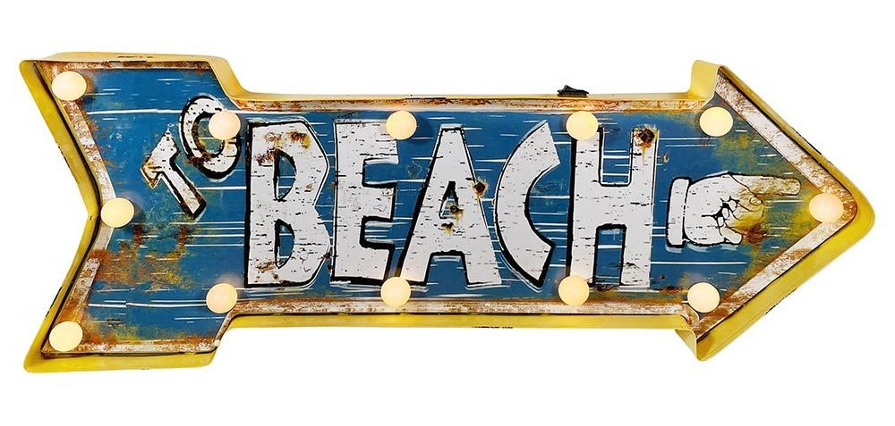 Wandleuchte TO BEACH Pfeil Strand LED Beleuchtung Leuchtdeko Vintage 60 x 24 cm