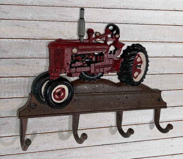 Wandgarderobe Trecker Rot Traktor Garderobe Vintage-Stil Gusseisen 4 Haken