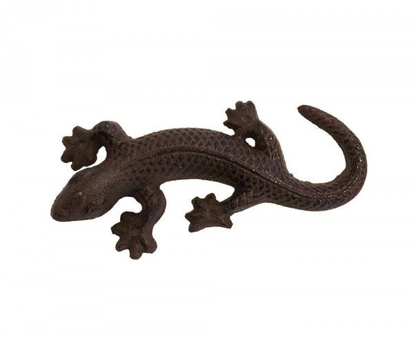 Dekofigur Gecko Eidechse Echse Briefbeschwerer Gusseisen Antik-Stil Braun
