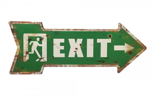 Blechschild EXIT Grün Wegweiser Pfeil Nostalgie Dekoschild Vintage 50x19cm