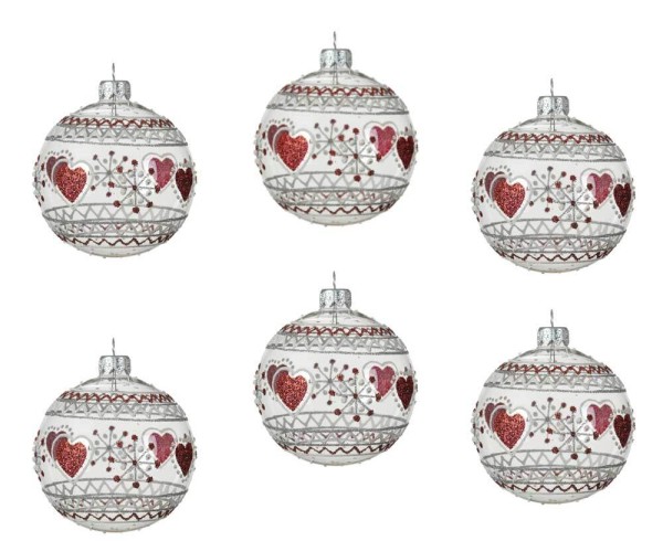 Christbaumkugeln Love Herz 6 Stück Weihnachtskugeln Set Transparent Echt Glas