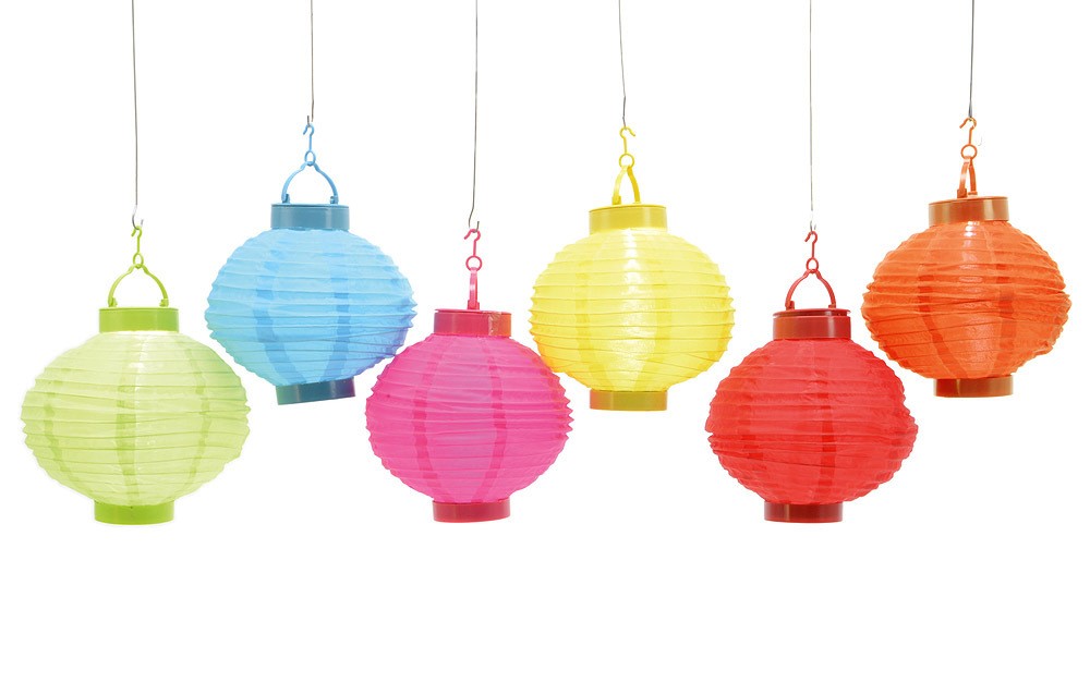 6 X Solar Garten Lampion Bunt Laterne zum Aufhängen LED Party Dekoration Ø 20 cm