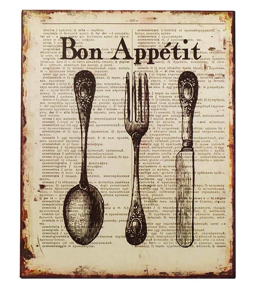 Nostalgie Blechschild Bon Appétit Besteck Dekoschild Vintage 25x20cm