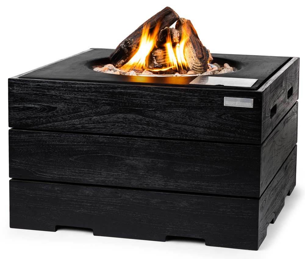 Happy Cocooning Feuertisch TEAK-Holz Black quadratisch schwarz 760 x 760 mm