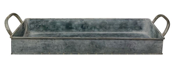 Tablett Zink Rechteckig mit Griffen Dekotablett Vintage-Stil Antik-Stil 41x13cm